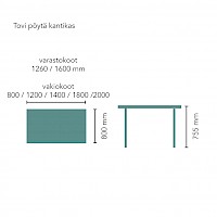 Alastek Tovipöytä mittakuva